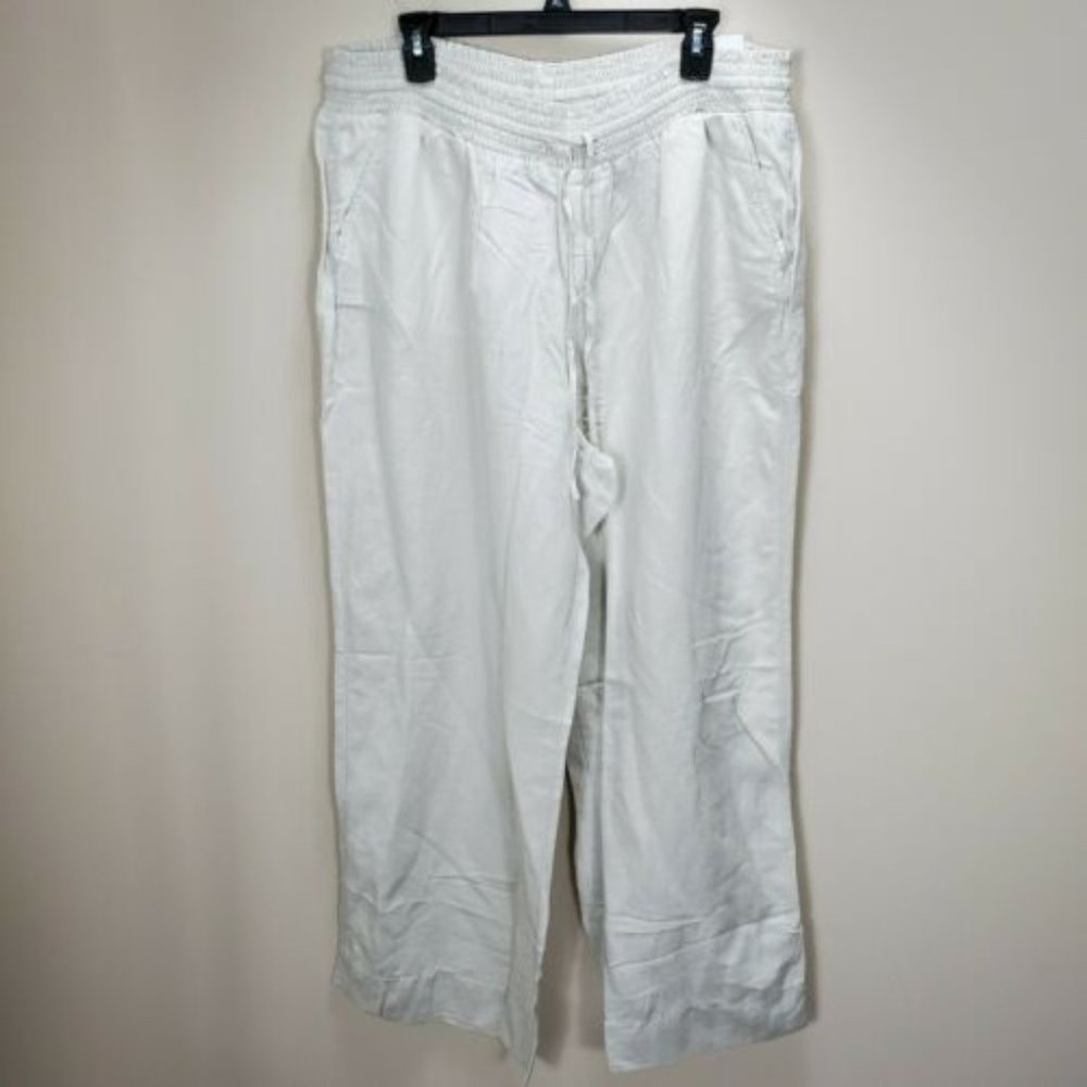 Lane Bryant Wide Leg Linen Blend Pants 14/16 khaki tan elastic pants NWT tie wai